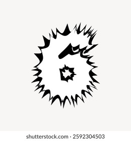 Abstract black and white illustration with sharp, jagged edges forming a dynamic, star-like shape. Bold, striking design with a sense of movement and energy. Creative font vector.