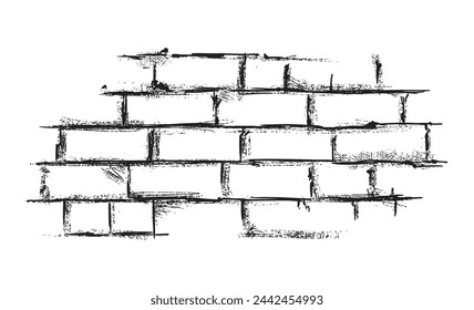 Abstract black and white illustration of a sketchy, textured brick wall, suitable for backgrounds.