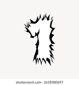 Abstract black and white illustration of a spiky, jagged number one. Bold and dynamic number one design with sharp edges and a striking appearance. Cute font isolated vector.