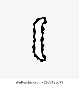 Abstract black and white illustration of a squiggly line resembling a stylized pickle or worm. The design features a wavy, irregular outline on a plain background. Cute doodle vector.
