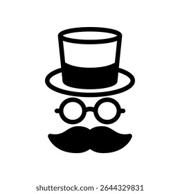 Ilustração em preto e branco abstrata de um homem simbólico vestindo um chapéu, óculos e bigode