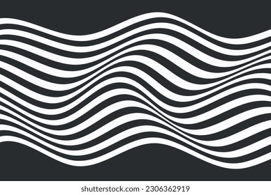 Resumen de ilustraciones en blanco y negro. Patrón de rayas horizontales o fondo con efecto de distorsión ondulada.