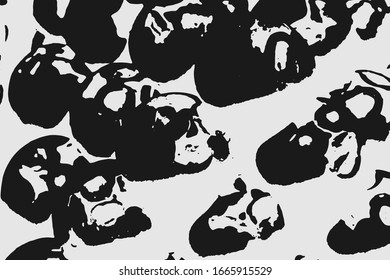Abstract black white image with long and short intermittent lines made by brush. A monochrome image drawn by hand. Dirty shabby smears of black paint. Vector eps illustration.