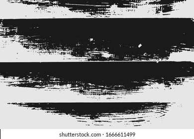 Abstract black white image with long and short intermittent lines made by brush. A monochrome image drawn by hand. Dirty shabby smears of black paint. Vector eps illustration.