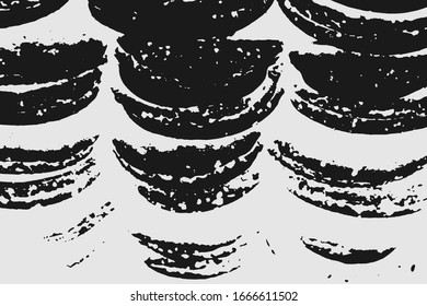 Abstract black white image with long and short intermittent lines made by brush. A monochrome image drawn by hand. Dirty shabby smears of black paint. Vector eps illustration.