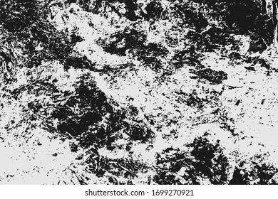 Abstract black white image with long and short intermittent liquid lines made by brush. A monochrome image drawn by hand. Dirty shabby smears of black paint. Vector eps illustration.