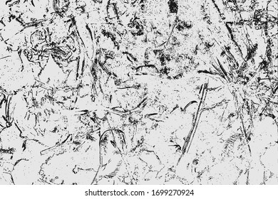 Abstract black white image with long and short intermittent liquid lines made by brush. A monochrome image drawn by hand. Dirty shabby smears of black paint. Vector eps illustration.