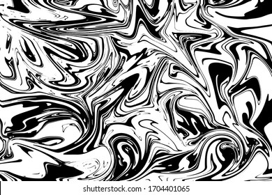 Abstract black white image with long and short intermittent liquid lines made by brush. A monochrome image drawn by hand. Dirty shabby smears of black paint. Vector eps illustration.