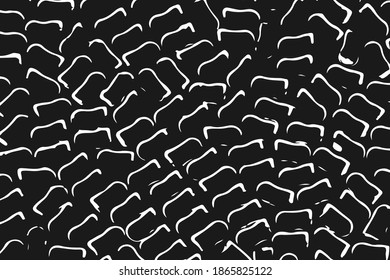 Abstract black white image with long and short intermittent liquid lines made by brush. A monochrome image drawn by hand. Dirty shabby smears of black paint. Vector eps illustration.