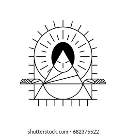 Abstract black and white image of praying monk