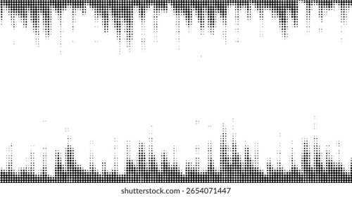 Una Imagen abstracta en blanco y negro muestra patrones dinámicos de puntos redondos dispuestos en formaciones orgánicas e irregulares, creando una sensación texturizada y arenosa con una sensación de movimiento gráfico y profundidad
