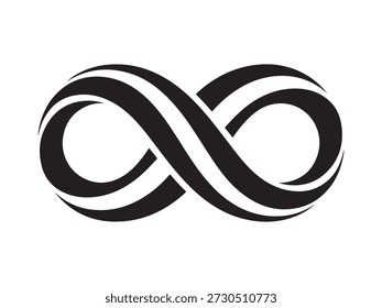 An abstract black and white infinity symbol representing endless possibilities. The symbol's graceful curves and timeless design evoke feelings of eternity and unlimited potential. 