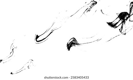 Abstract black and white ink or paint strokes on a white background, creating a fluid and dynamic composition.
