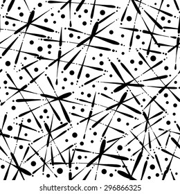 Abstract black and white ink spots and drops seamless pattern