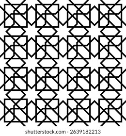 Abstract black and white Islamic pattern, geometric pattern. Modern vector illustration for greeting card, cover, flyer, wallpaper. Abstract texture ornament design, repeating tile