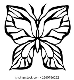 Abstract black and white isolated vector illustration design of butterfly with calligraphic lines. The design is perfect for textiles, decorations, stickers, logos, badges, invitations, cards, tattoos