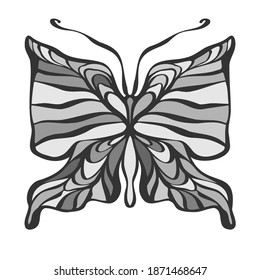 Abstract black and white isolated vector illustration design of butterfly with calligraphic lines. The design is perfect for textiles, decorations, stickers, logos, badges, invitations, cards, tattoos
