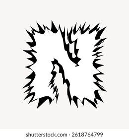 Abstract black and white jagged pattern forming a letter. Dynamic and bold design with sharp edges. Artistic and modern style, emphasizing contrast and shape. Cute font isolated vector.