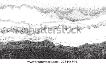 Abstract black and white layered texture with wavy lines and dots pattern