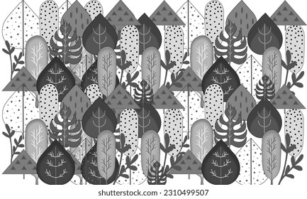 Abstract Black and white leaves art, nature background vector, Design 