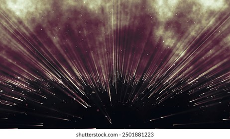 Abstract black and white led background with rays and motion dots. Abstract background with light rays and glowing particles. Animation of geometric design element. 3D vector illustration