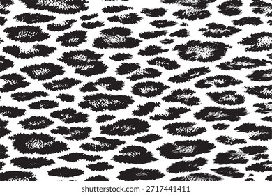 Abstract Black and White Leopard Spot Pattern with Distressed Brush Texture