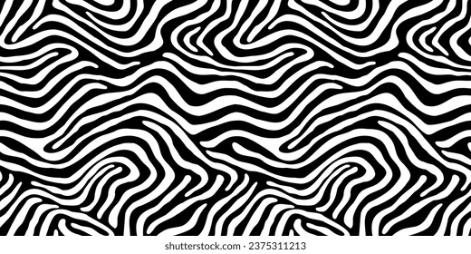 Abstract black and white line doodle seamless pattern. Creative squiggle style drawing background, trendy design with basic shapes. Simple hand drawn wallpaper print texture.