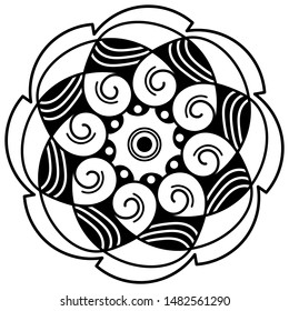 Abstract black and white line drawing, contour image for adult and older children.