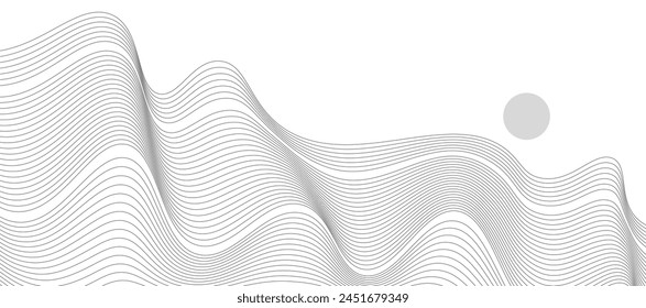 abstract black white line. geometric stripe texture background. mountain and sun. landscape illustration.