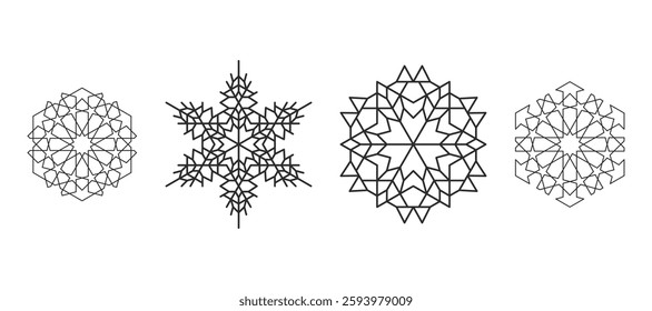 abstract black white line. geometric star shaped texture background. traditional logo set. retro styled concept.