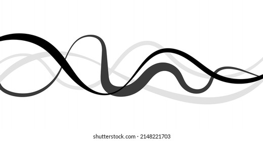 Abstract black and white line. Wavy curves stripe. Vector abstract standing background with waves