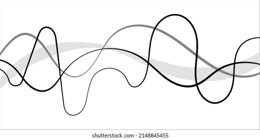 Abstract black and white line. Wavy curves stripe. Vector abstract standing background with waves