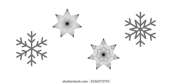 Líneas blancas negras abstractas. Fondo geométrico de textura hexagonal. Patrón tradicional de copos de nieve. Concepto de estilo de Navidades.