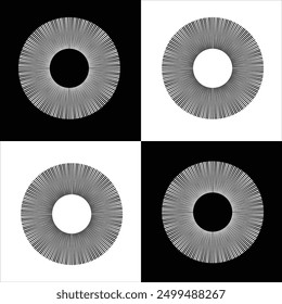 Abstract black and white lines in a spiral shape. Abstract, art, circular, circle, creative, design, geometric, icon, illustration, logo, ornament, round, striped, symbol and web.