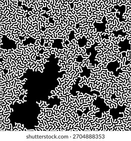ABSTRACT BLACK AND WHITE LINES TURING PATTERN ROUGH DESIGN REACTION DIFFUSION BACKGROUND VECTOR GOOD FOR WALLPAPER, COVER,POSTER 