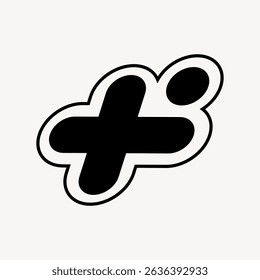 Abstract black and white logo with a bold, rounded cross and dot design. Minimalist and modern, the logo features a playful, artistic style on a white background. Graphic element vector.