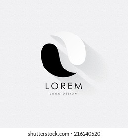 abstract black and white logo design for company visual identity with modern transparent long shadow effect