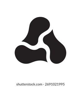 Abstraktes schwarz-weißes Logo-Design einzeln auf weißem Hintergrund mit drei miteinander verbundenen organischen Formen in kreisförmiger Anordnung