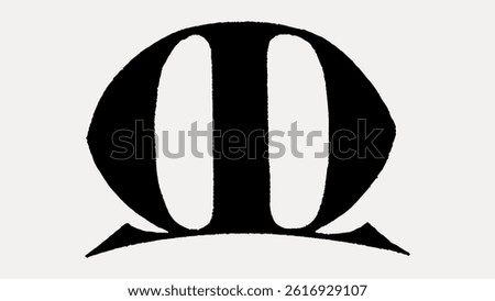 Abstract black and white logo design with bold shapes and symmetry. The logo features two vertical ovals and a curved base, creating a modern, artistic look. Vintage font isolated vector.