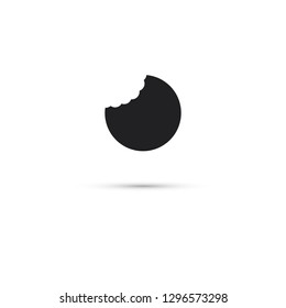 Abstract black and white logo of sun, moon behind a cloud, or a bitten cookie with teeth prints. Flat emblem of a broken coin or circle. Unusual vector icon with shadow. Geometric isolated element.