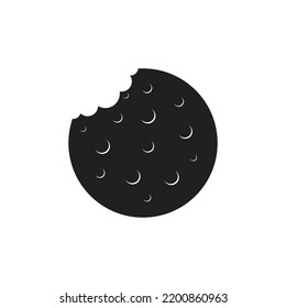 Abstract black and white logo of sun, moon behind a cloud, or a bitten cookie with teeth prints. Flat emblem of a broken coin or circle. Unusual vector icon