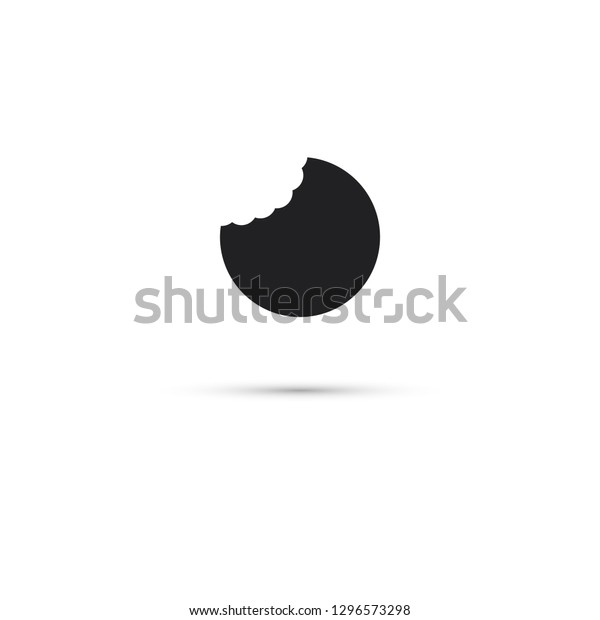 Abstract black and white logo of sun, moon\
behind a cloud, or a bitten cookie with teeth prints. Flat emblem\
of a broken coin or circle. Unusual vector icon with shadow.\
Geometric isolated\
element.