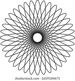 Abstraktes Schwarz-Weiß-Mandala-Design; Minimalistisches Kreismuster; Moderne geometrische Kunst; Subtile Eleganz.