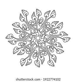 Abstract black and white mandala pattern. Magic plants. Coloring book for adults and children. Vector illustration.