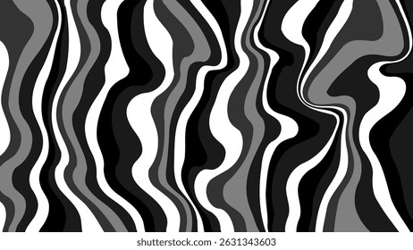 Abstract black and white marble texture background with wavy liquid pattern