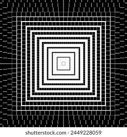 Abstract Black and White Maze Pattern Design Illustration. Gradient background with half-tone square vector light effect design