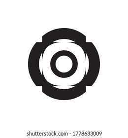 Resumen Plantilla de logotipo del motor de círculo mecánico en blanco y negro - Ilustración de vectores