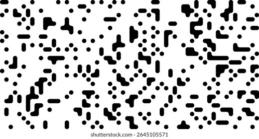 Abstract black and white metaball pattern with connected organic shapes and circular dots. Seamless futuristic background for modern design. Trendy vector illustration.