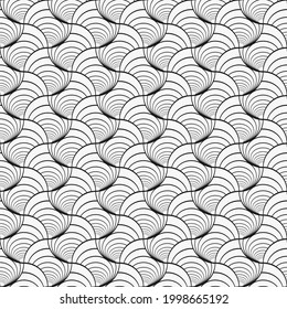 Abstract black and white modern background design. Seamless geometric pattern with thin lines. Oval shapes, semicircle, arc. Vector repeating texture.