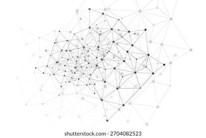 Computación en la nube moderna en blanco y negro Abstractas y conexiones de red digital global, concepto de TI o Tecnología, rejilla poligonal, marco de alambre aislado en blanco - ilustración en formato de Vector editable